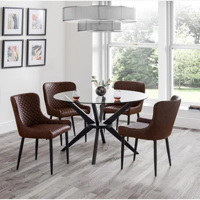 The Range Hayden Dining Table and Luxe Chairs Set - Brown