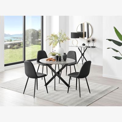 The Range Novara Grey Concrete Black Leg Dining Table  4 Corona Black Leg Chairs - Black