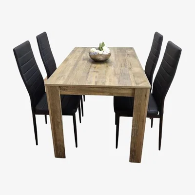 The Range Dining Table Set with 4 Metal Chairs - Black