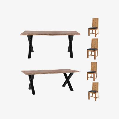 The Range Live Edge Large Acacia Wooden Dining Table Set With 4 Chairs And 1 Bench - Light Wood
