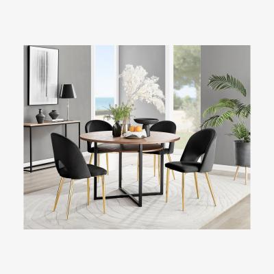 The Range Adley Brown Wood Storage Dining Table and 4 Arlon Gold Leg Chairs - Black