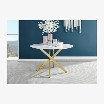 The Range Novara White Gloss Gold Leg 120cm Dining Table  4 Milan Black Leg Chairs - White