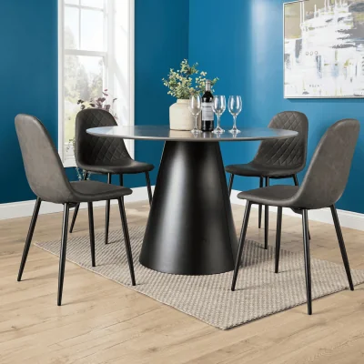 The Range Grayson 120cm Round Dining Table and 4 Padded Anastasia Chairs  - Grey