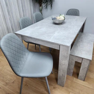 The Range Dining Table and 4 Grey Chairs and 1 Bench Set - Grey