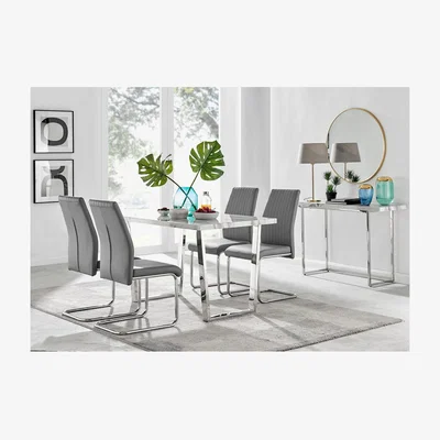 The Range Kylo White Marble Effect Dining Table and 4 Lorenzo Chairs - Grey