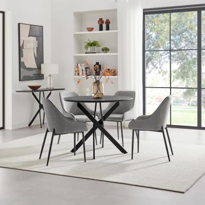 The Range Novara 100cm Black Top Black Leg Round Dining Table  4 Grey Beaumont Chairs - Grey