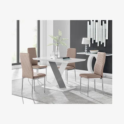 The Range Monza White High Gloss Dining Table  4 Milan Chrome Leg Chairs - Yellow
