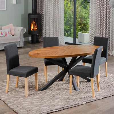The Range Dossena Oval Dining Table Set with 4 Maiolo Fabric Chairs - Black