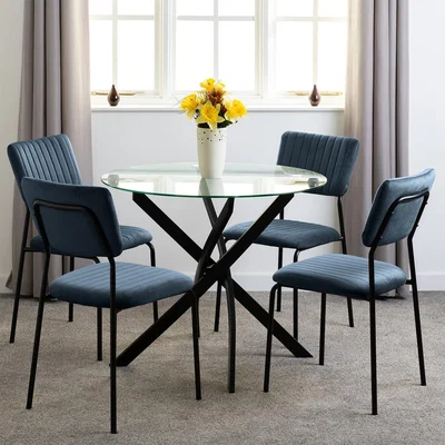 The Range Sheldon Round Glass Top Dining Set - Navy