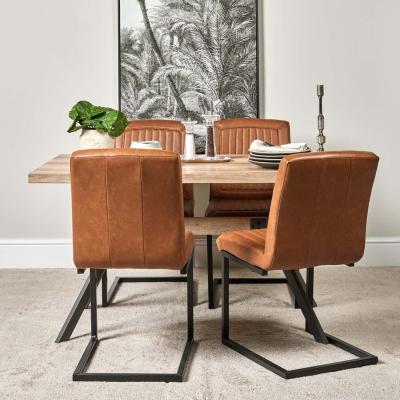 The Range Kamala 140cm Dining Table  4 Vintage Dining Chairs - Tan