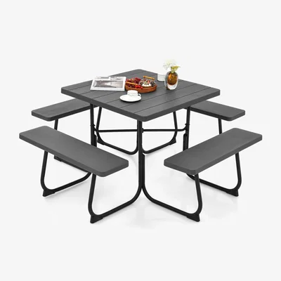 The Range 8-Person Square Picnic Table Bench Set - Black