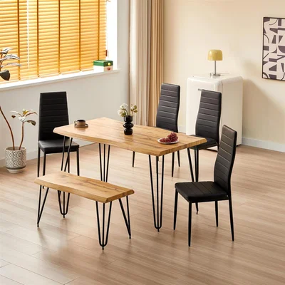 The Range Arizona Dining Table With Bench and 4 Chairs - Black
