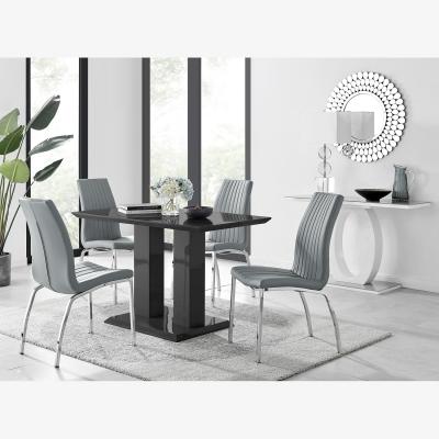 The Range Imperia 4 Black Dining Table and 4 Isco Chairs - Grey