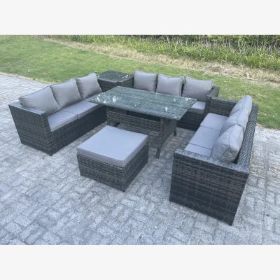 The Range 10-Seat Sofa & Dining Set w/ Glass Table - Dark Grey