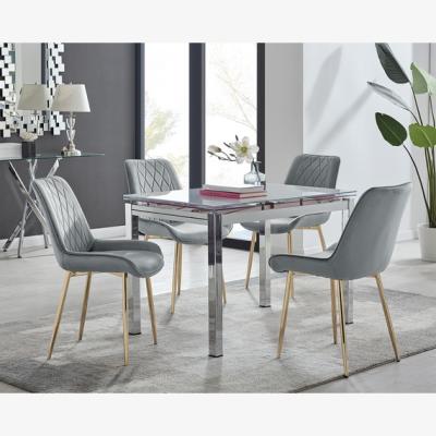 The Range Enna White Glass Extending Dining Table With Four Pesaro Gold Leg Chairs - Grey