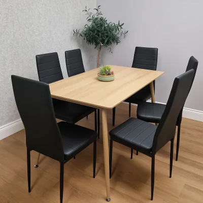 The Range Wood Dining Table Set with 6 Black Chairs Dining Kitchen Furniture Set