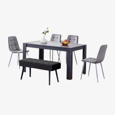 The Range Dark Grey Wooden Dining Table Set with Velvet Chairs and a Benches - Grey