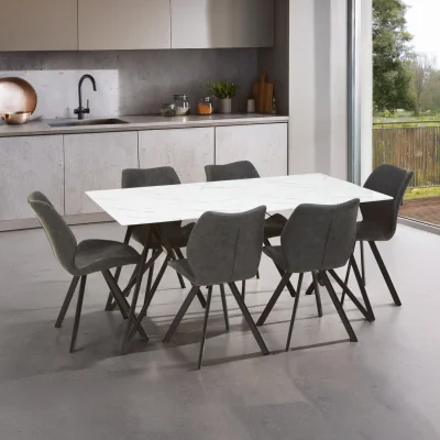 The Range Weston Marble Effect Dining Table with 6 Chairs Set - White, Grey