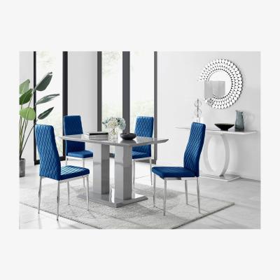 The Range Imperia 4 Grey Dining Table and 4 Velvet Milan Chairs - Navy