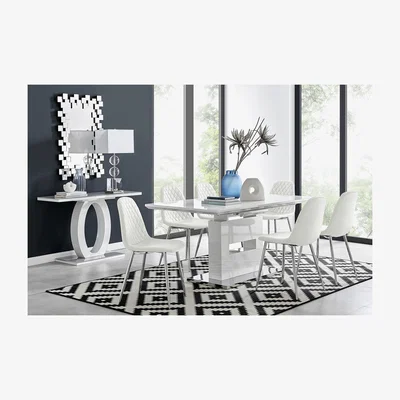 The Range Arezzo Large Extending Dining Table  6 Corona Silver Leg Chairs - White