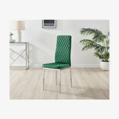The Range Andria Black Leg Marble Effect Dining Table and  6 Velvet Milan Chairs - Green
