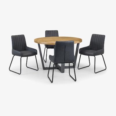 The Range Brooklyn Oak Round Table and Soho Chairs Set - Grey