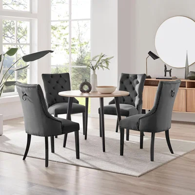 The Range Koko Oak Effect Round Dining Table And 4 Belgravia Black Leg Dining Chairs - Black