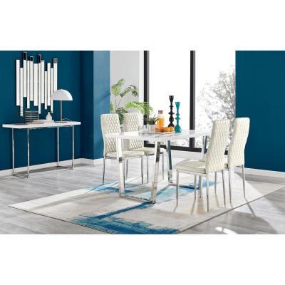 The Range Kylo White High Gloss Dining Table and 4 Velvet Milan Chairs - Cream