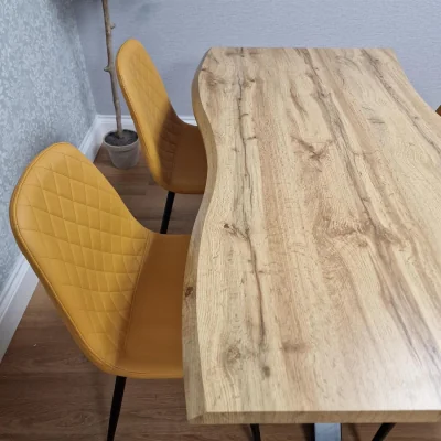 The Range Modern Dining Table with 4 Mustard Gem pattern Faux Leather Chairs Kitchen Furniture - Brown