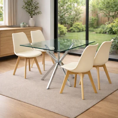 The Range Modern Rectangle Dining Table Set With 4 Chairs Dining Room Furniture - Yellow / 57cm