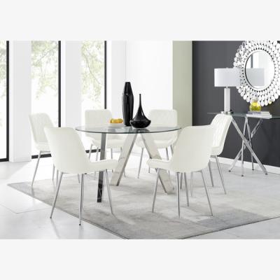 The Range Lugano Round Dining Table and 6 Pesaro Silver Leg Chairs - Cream