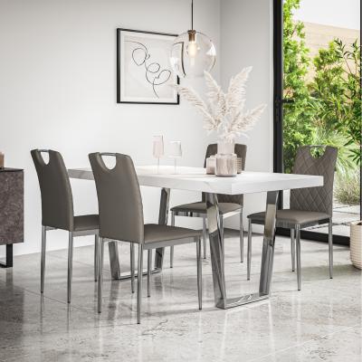 The Range Aria Dining Table Set Marble Effect w Chrome Legs w 4-6 Monza Faux Leather Chair - Grey / 6
