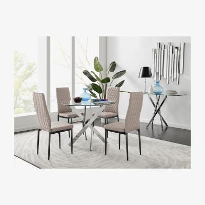 The Range Novara 100cm Round  Dining Table and 4 Milan Black Leg Chairs - Yellow