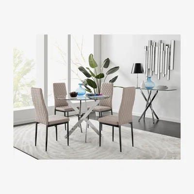 The Range Novara 100cm Round  Dining Table and 4 Milan Black Leg Chairs - Yellow