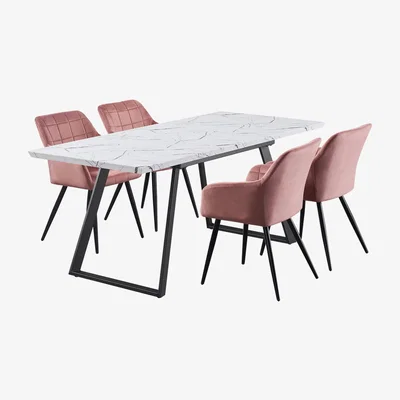 The Range Camden Toga LUX Dining Set with a Modern Table and Chairs Set of 4 - Pink