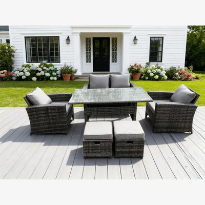 The Range Fimous 6 Seater Rattan High Back Sofa Dining Set - Dark Grey Mixed