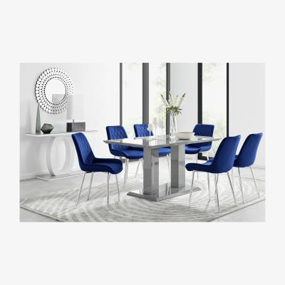 The Range Imperia 6 Grey Dining Table and 6 Pesaro Silver Leg Chairs - Blue