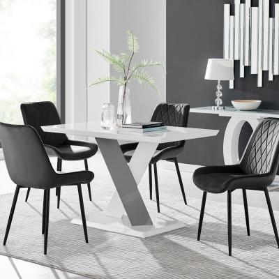 The Range Monza White High Gloss Dining Table  4 Pesaro Black Leg Chairs - Black