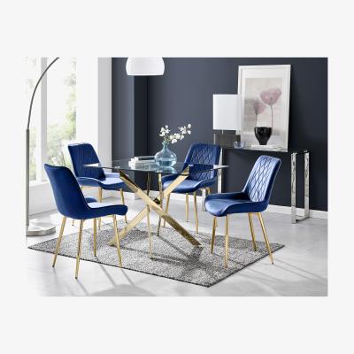 The Range Leonardo Dining Table and 4 Pesaro Gold Leg Chairs - Blue
