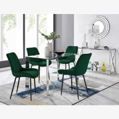 The Range Lucia Rectangular Dining Table With Four Pesaro Black Leg Chairs - Green