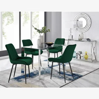 The Range Lucia Rectangular Dining Table With Four Pesaro Black Leg Chairs - Green