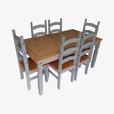 The Range Corona Grey Wax Large Extending Dining Table  6 Chairs - Distressed Grey Wax