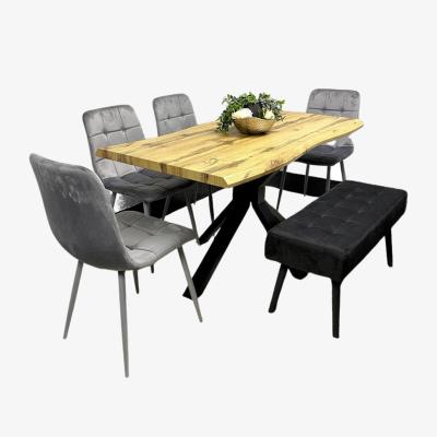 The Range Dining Table and 4 Chairs Bench Oak Effect Wood Table 4 Black Chairs Dining Room - Grey