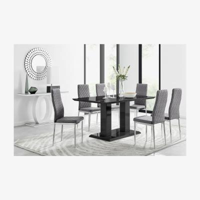 The Range Imperia 6 Black Dining Table and 6 Velvet Milan Chairs - Grey
