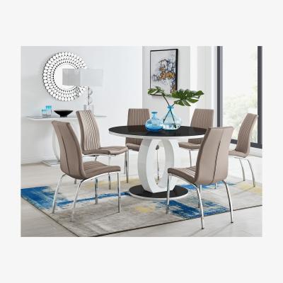 The Range Giovani High Gloss  Glass Large Round Dining Table  6 Isco Chairs Set - Yellow