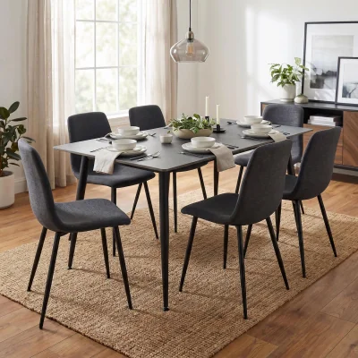 The Range FWStyle Grey Sintered Stone Dining Table With 6 Grey Dining Chairs - Grey