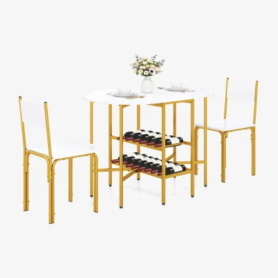 The Range 3 Piece Extendable Dining Table Set with Anti Slip Feet-Brown - White