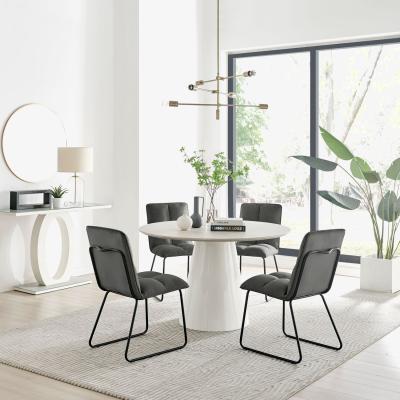 The Range Palma Beige Stone Effect Round Dining Table and 4 Menen Chairs - Dark Grey