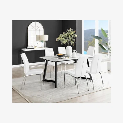 The Range Carson White Marble Effect Dining Table and 6 Isco Chairs - White