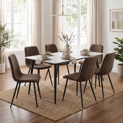 The Range FWStyle White Sintered Stone 5 Piece Dining Set Grey Dining Chairs - White